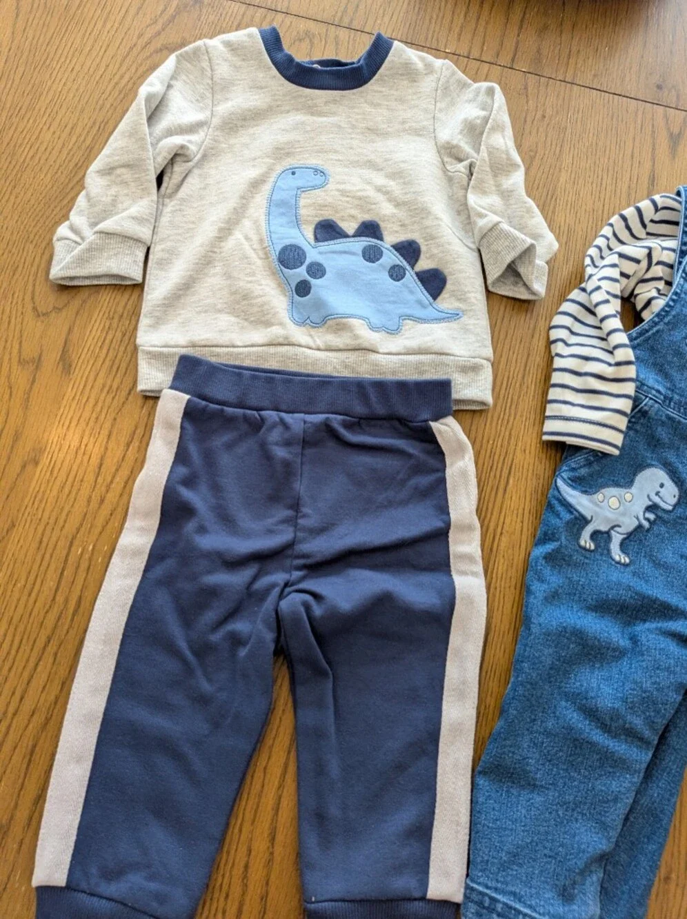 Little Me Blue Denim Dino Overalls & Lounge Outfit, Sz. 12 Months